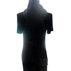 Ralph Lauren Wool Plaid Reversible Scarf  Embroidered Solid Fringe Windowpane